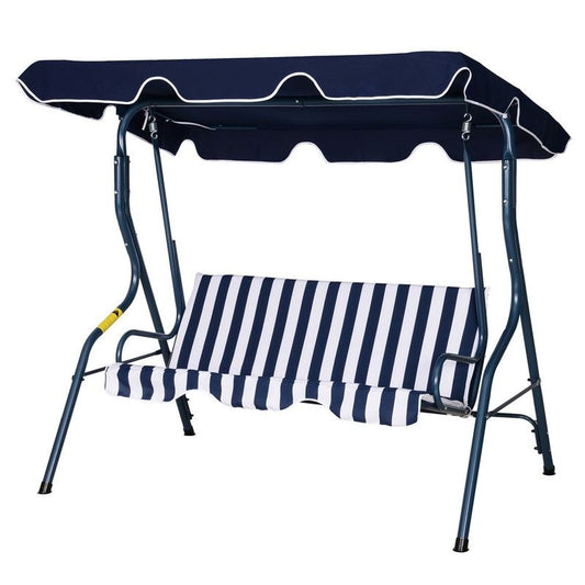 Outsunny Outsunny 3 Seater Canopy Swing Chair Outdoor Garden Bench With Adjustable Canopy And Metal Frame - Blue Stripes