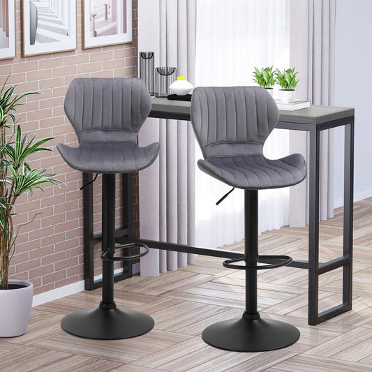 Homcom Homcom Bar Stool Set Of 2 Velvet-Touch Fabric Adjustable Height Swivel Counter Chairs With Footrest Grey