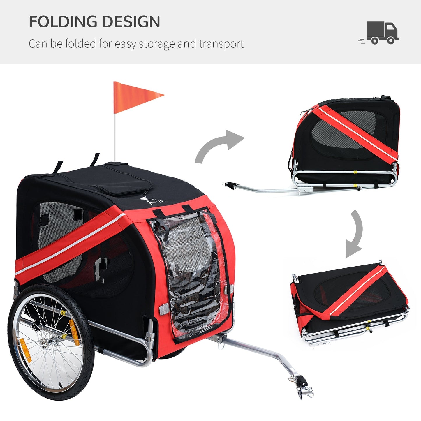 PawHut Bicycle Pet Trailer in Steel Frame-Red/Black