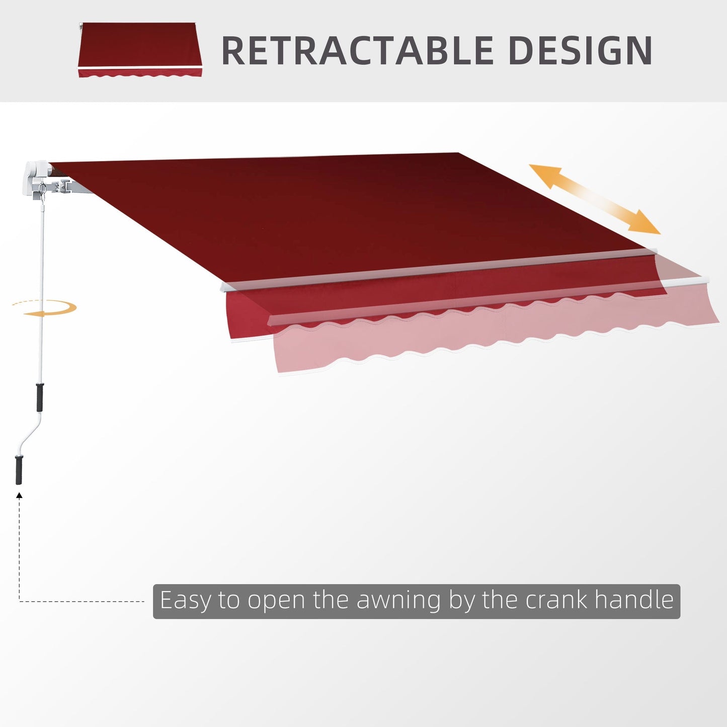 Outsunny Manual Retractable Patio Awning Shelter Uv Protection 2.5Mx2M