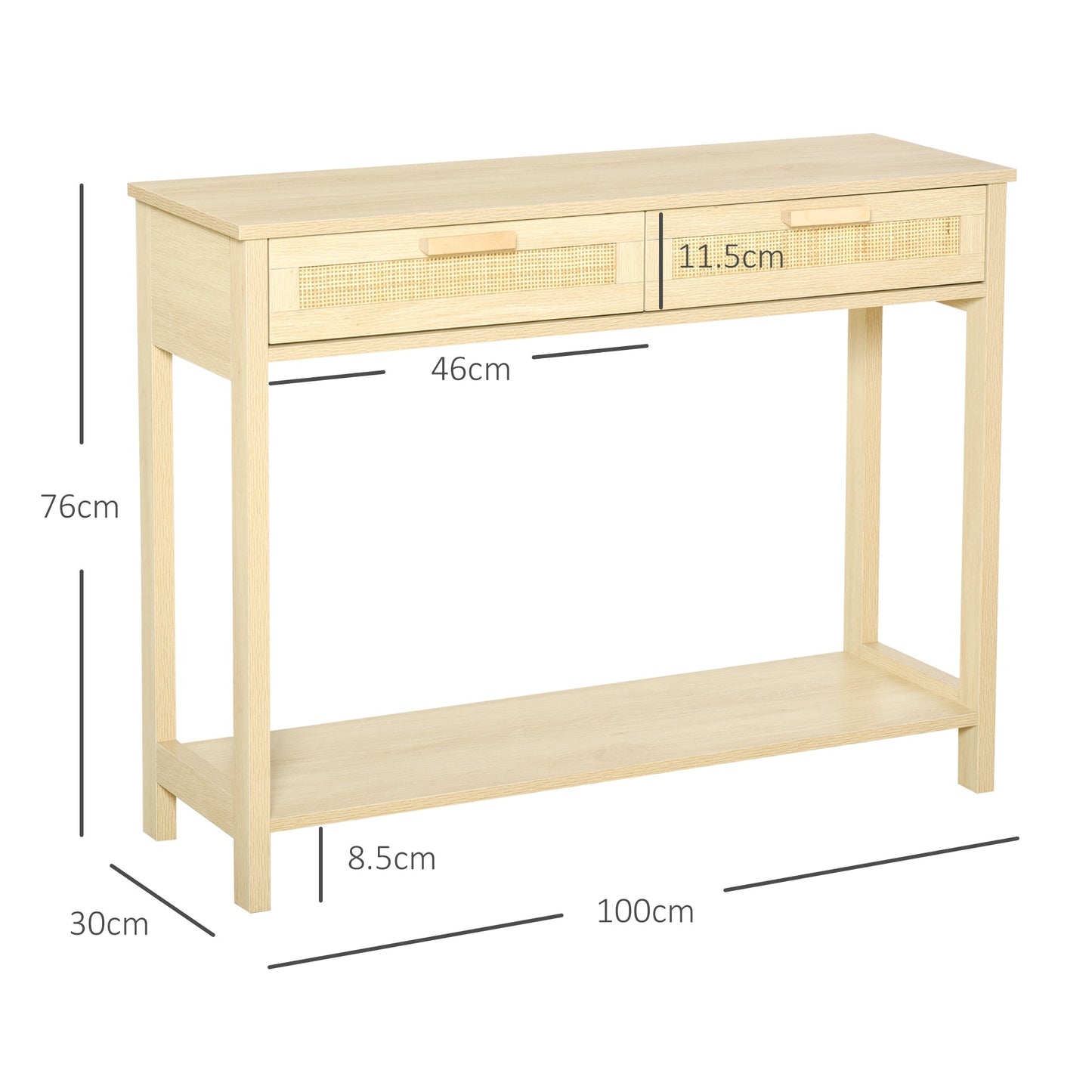 Console Sofa Table Hallway Side Desk with Storage Shelf Drawer for Entryway Living Room Bedroom Natural