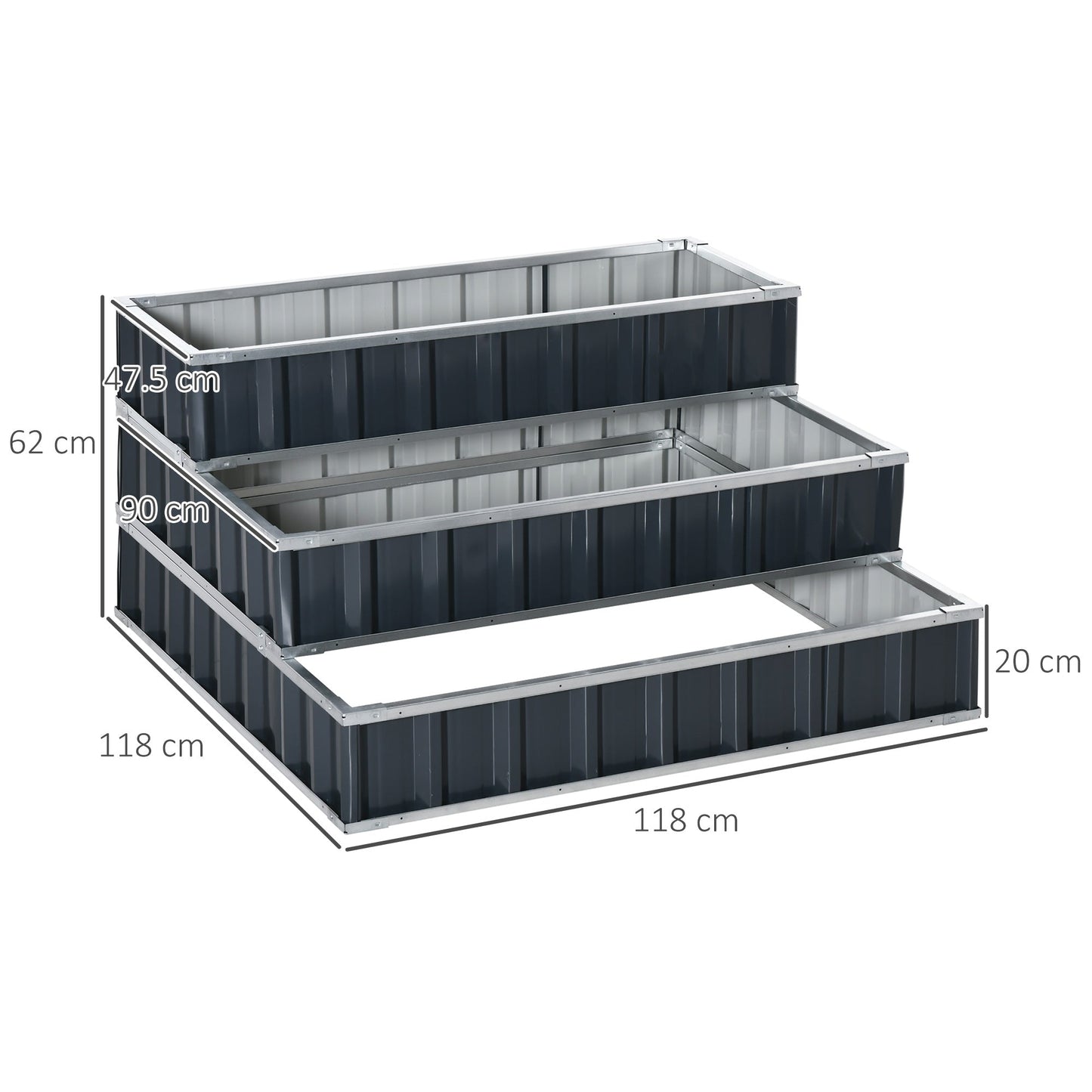 118cm x 118cm x 62cm 3 Tier Raised Garden Bed