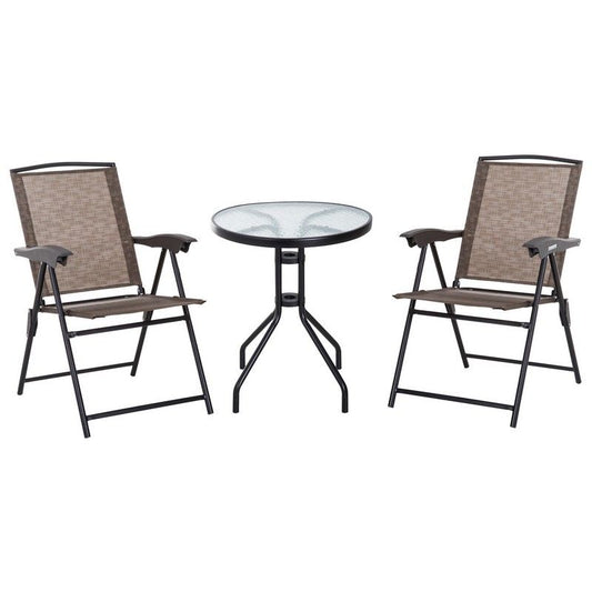 Outsunny Outsunny 3 Piece Patio Furniture Bistro Set 2 Folding Chairs 1 Tempered Glass Table Adjustable Backrest - Brown