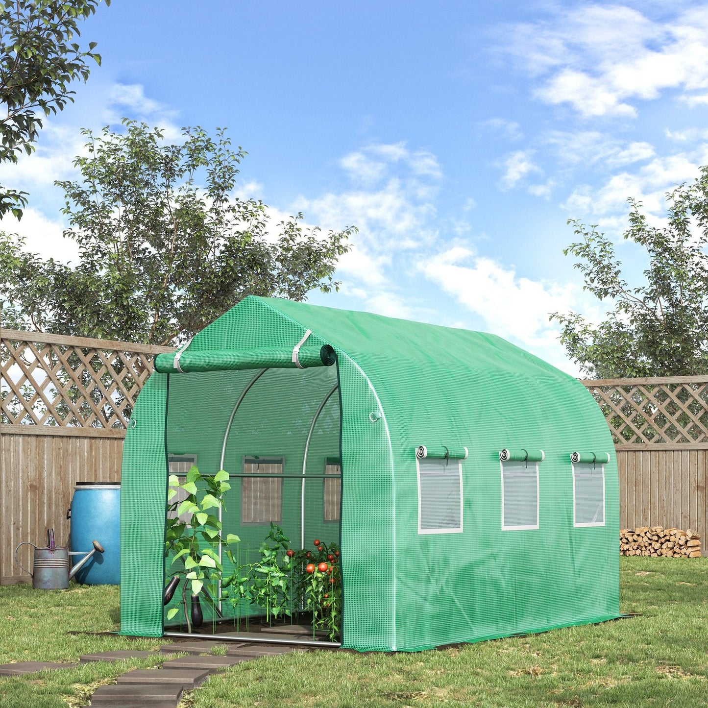 3x2 m Polytunnel Walk-in Greenhouse-Green