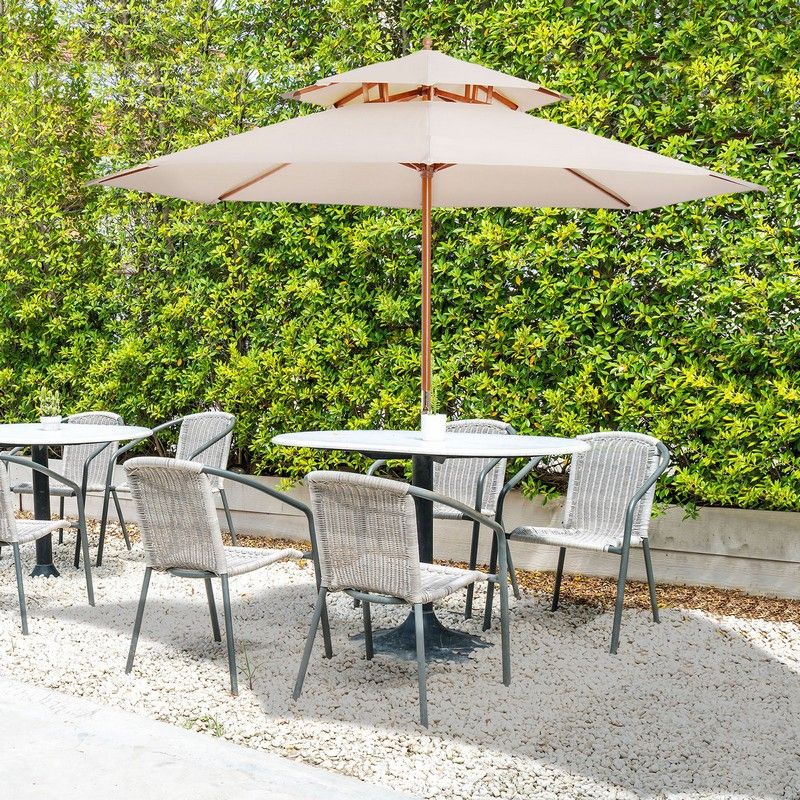 Outsunny 2.7m Patio Double Tier Umbrella Parasol-Beige