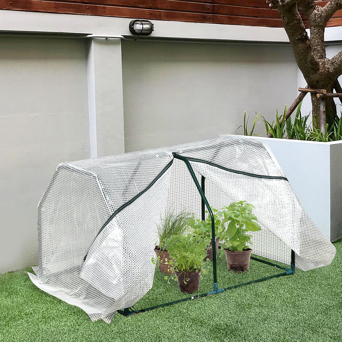 Outsunny 99X71X60cm Mini Pvc Cover Steel Frame Greenhouse White