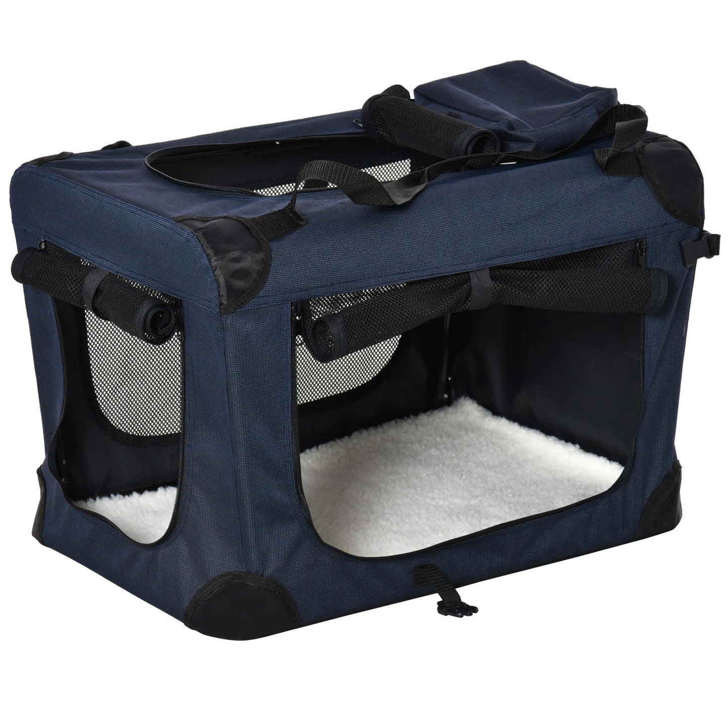 PawHut Folding Pet Carrier Bag Soft Portable Dog Cat Crate Puppy Kennel Cage House with Cushion Storage Bags Dark Blue