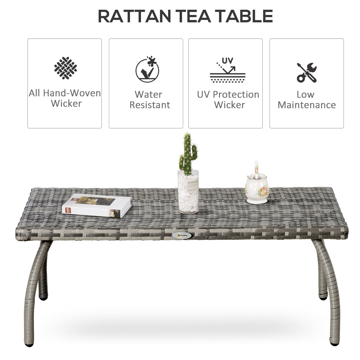 PE Wicker Rattan Garden Coffee Table - Mixed Grey