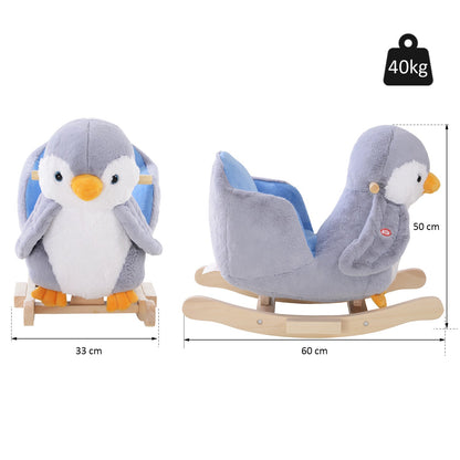 Children Kids Animal Rocking Horse Penguin Plush Musical Button 32 Songs Kid Rocker