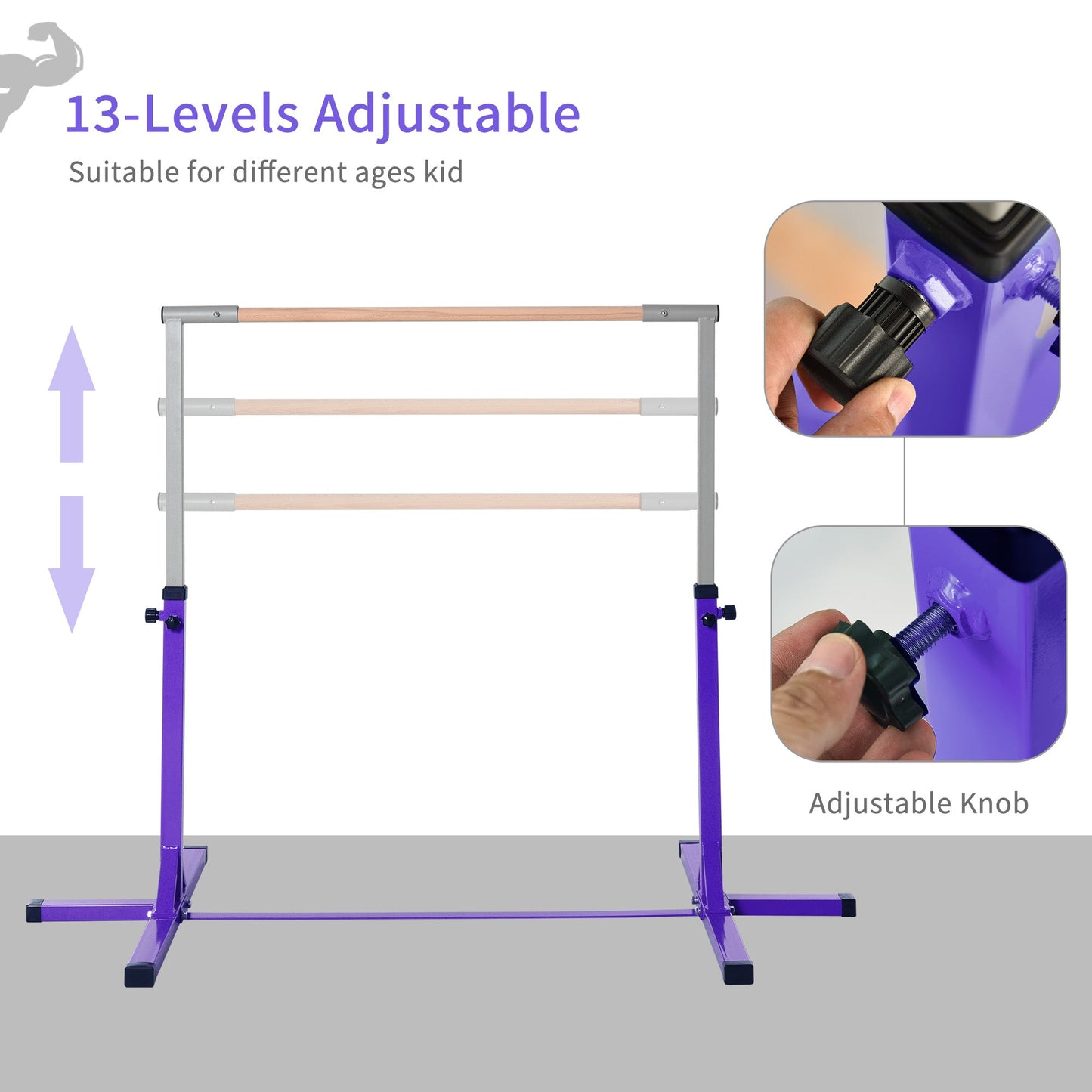 Steel Frame Adjustable Horizonal Gymnastics Bar For Kids Home Gym Training Purple