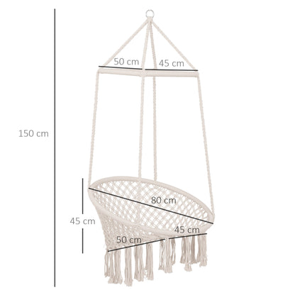 Hammock Macrame Hanging Rope Chair Hanging Seat Rope Tassels Solid Knitted Woven Net Seat Portable Garden Chair for Patio