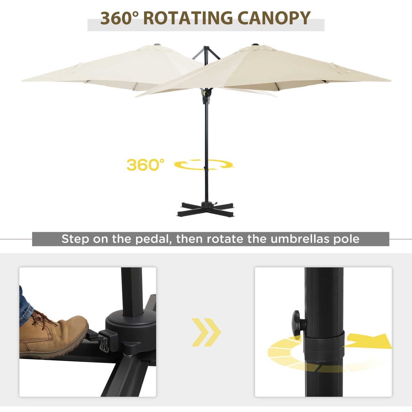 Outsunny 2.5 x 2.5m Patio Offset Parasol Umbrella Cantilever Hanging Aluminium Sun Shade Canopy Shelter 360 Rotation with Crank Handle and Cross Base