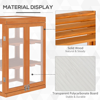 3-tier Wood Greenhouse Garden Polycarbonate Cold Frame Balcony Grow House w/ Storage Shelf for Plants