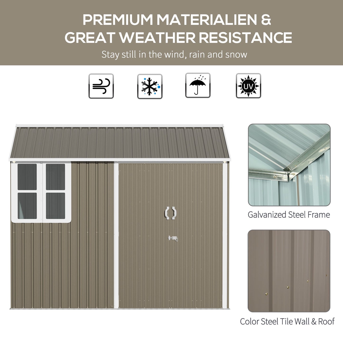 Barn 8 x 6' Double Door Reverse Apex Garden Shed With Window & Air Vents Steel Grey by Steadfast