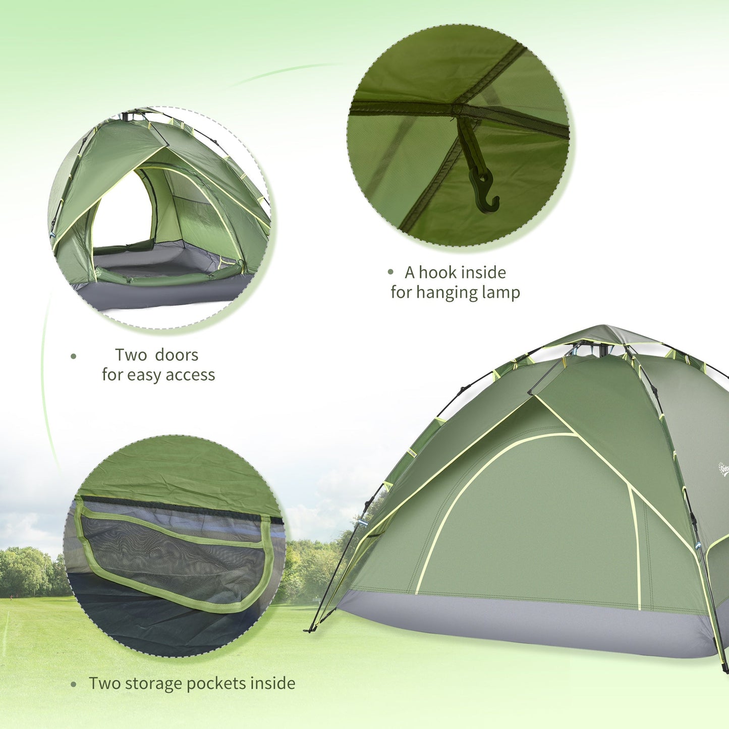 3 Man Camping Tent Automatic Pop Up Tent Portable Double Layer for Festival Hiking Family Travel Shelter