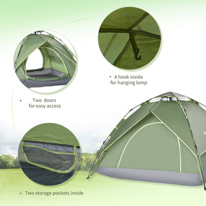 3 Man Camping Tent Automatic Pop Up Tent Portable Double Layer for Festival Hiking Family Travel Shelter