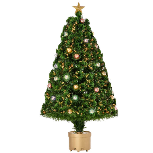 Homcom 4 Foot Prelit Artificial Christmas Tree Fiber Optic Holiday Home Xmas Indoor Decoration with Golden Stand Green