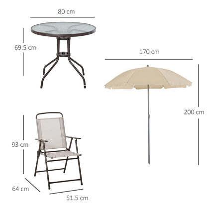 Outsunny Garden Patio Texteline Folding Chairs Plus Table and Parasol Furniture Bistro Set 6 Pieces - Black/Cream