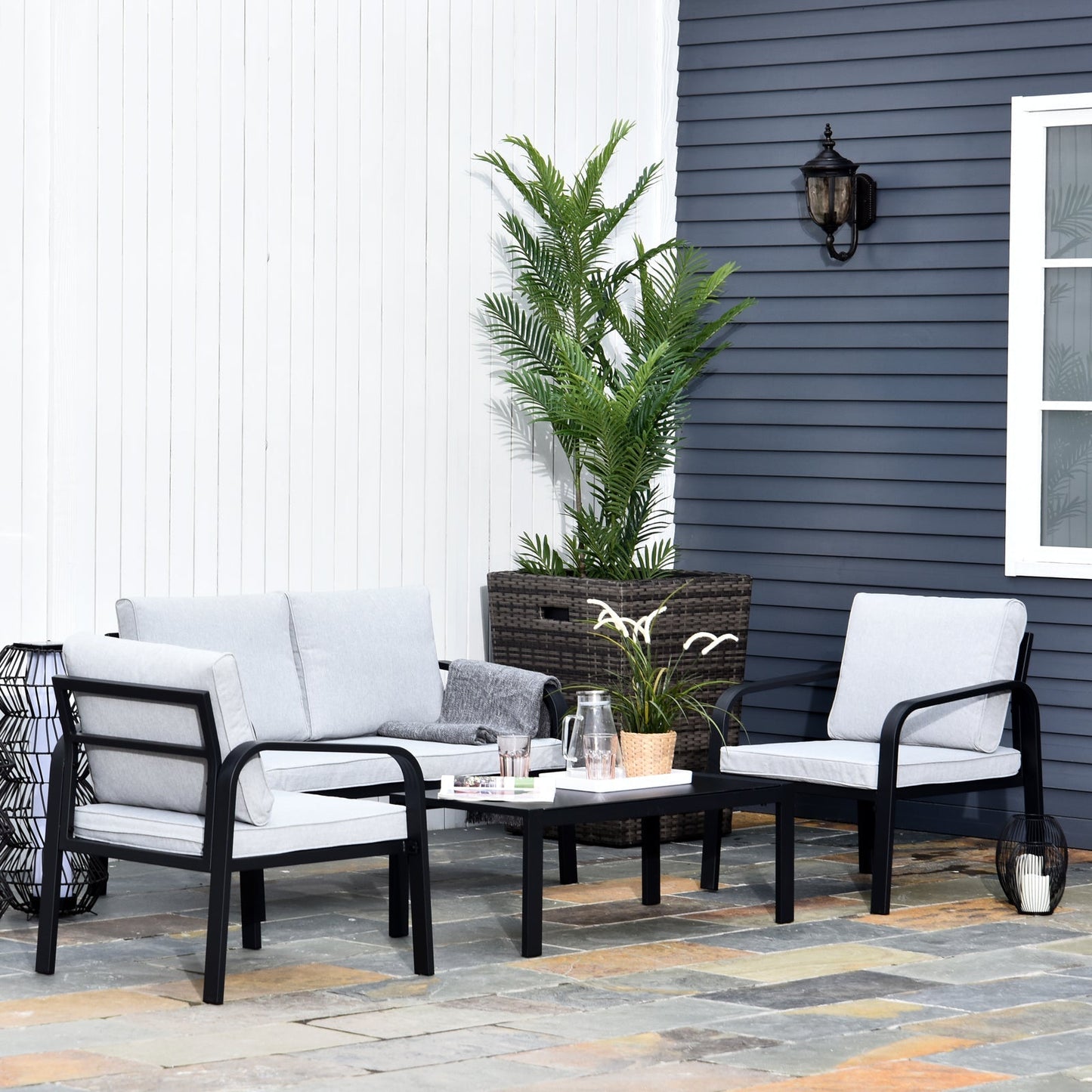 4-Piece Garden Sofa Set 2 Single Armchair