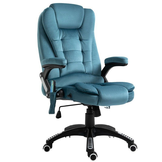 Vinsetto Vinsetto Massage Recliner Chair Heated Office Chair With Six Massage Points Velvet-Feel Fabric 360 Swivel Wheels Blue