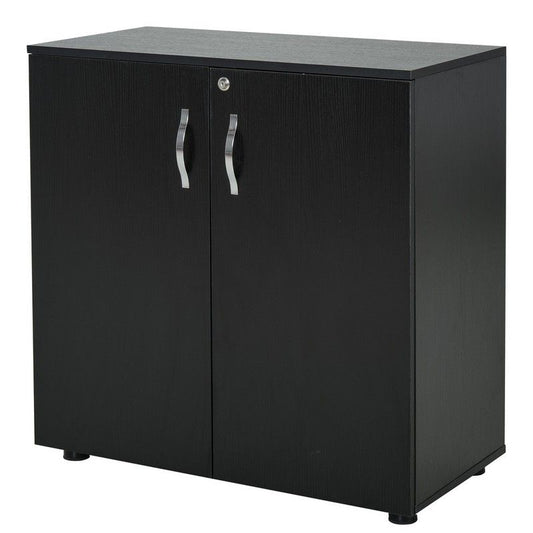 Vinsetto Vinsetto 2-Tier Locking Office Storage Cabinet File Organisation w/ Feet Melamine Coating Aluminium Handles 2 Keys Stylish Black