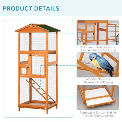 Cosy 165cm Bird Aviary Cage Two Door Fir Wood & Metal Orange & Green by Pawhut