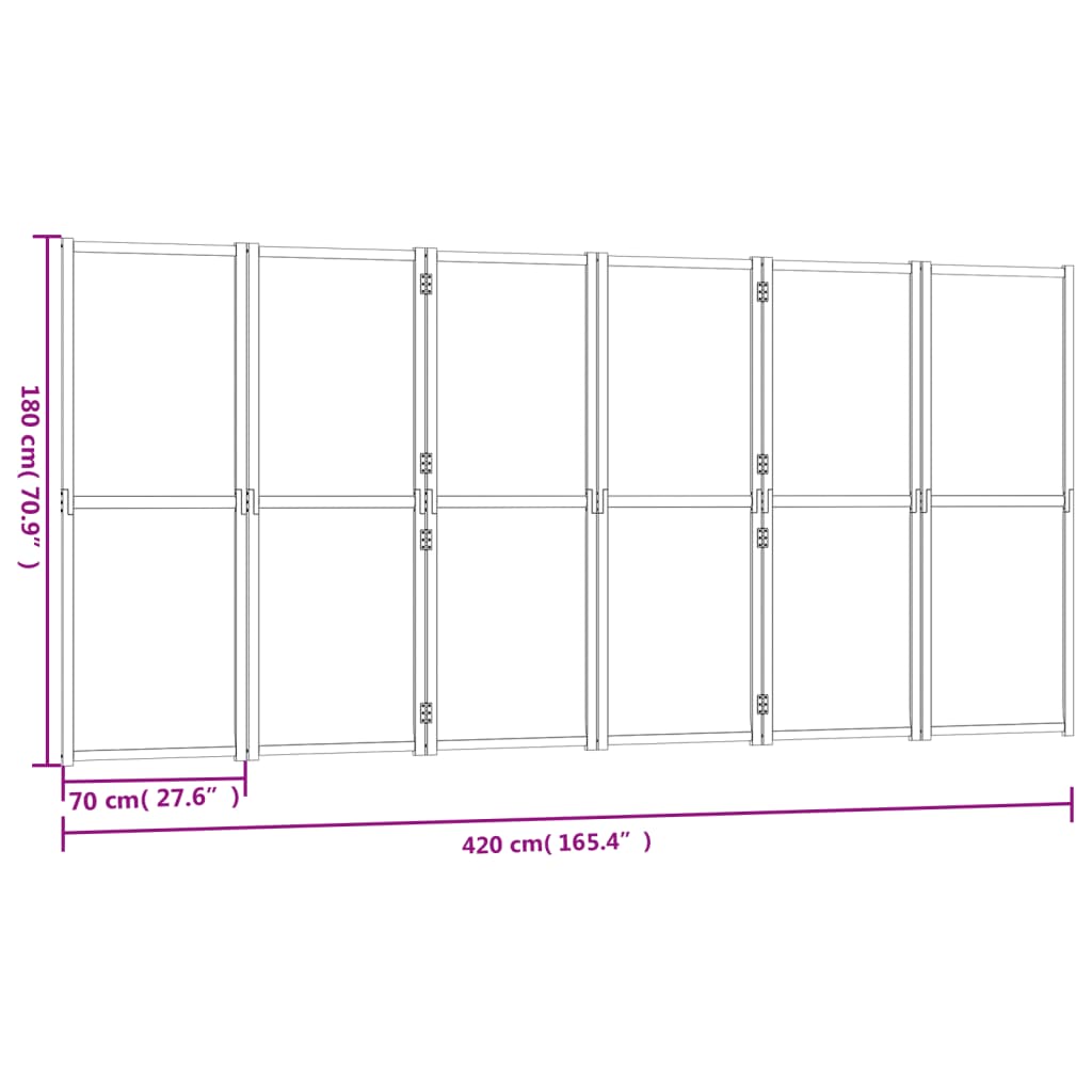 6-Panel Room Divider Cream White 420x180 cm