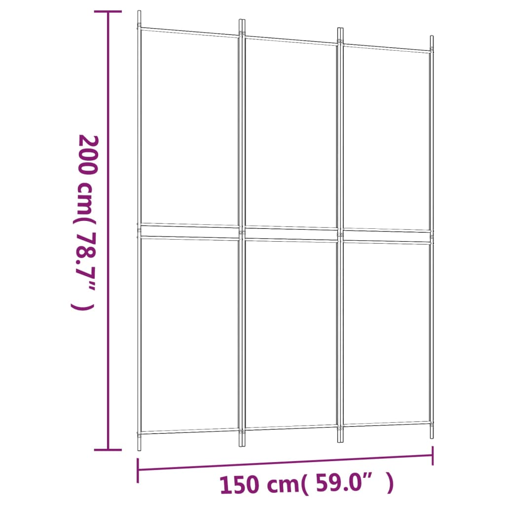 3-Panel Room Divider White 150x200 cm Fabric