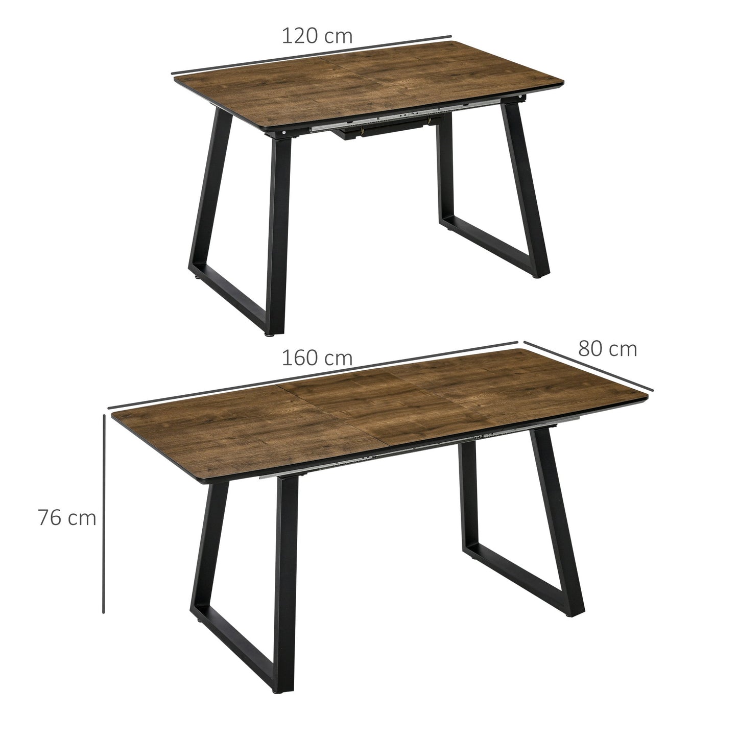 Homcom Extendable Dining Table Rectangular Wood Effect Tabletop For 4-6 People With Steel Frame & Hidden Leaves For Kitchen