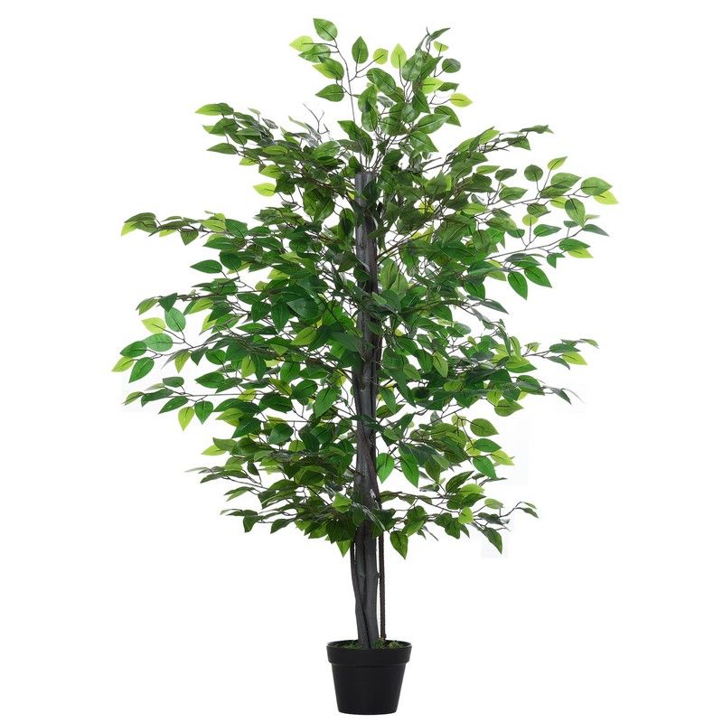 Outsunny Outsunny 145cm Artificial Banyan Plant Faux Decorative Tree W/ Cement Pot Vibrant Greenery Shrubbery Indoor Outdoor Accessory