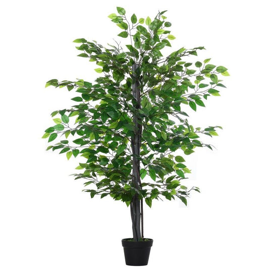 Outsunny Outsunny 145cm Artificial Banyan Plant Faux Decorative Tree W/ Cement Pot Vibrant Greenery Shrubbery Indoor Outdoor Accessory