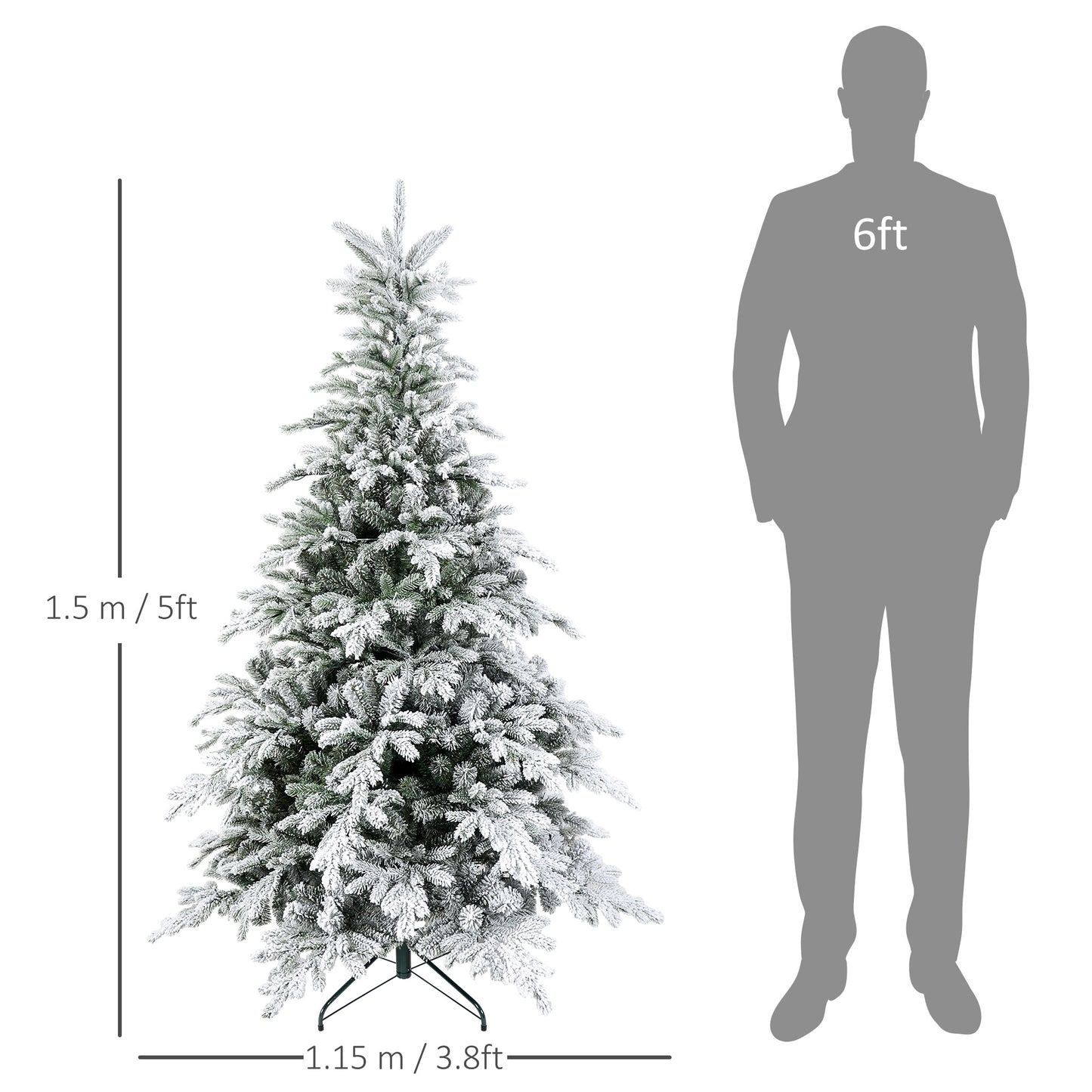 5ft Christmas Tree Artificial - White Frosted Green with LED Lights Warm White 931 Tips