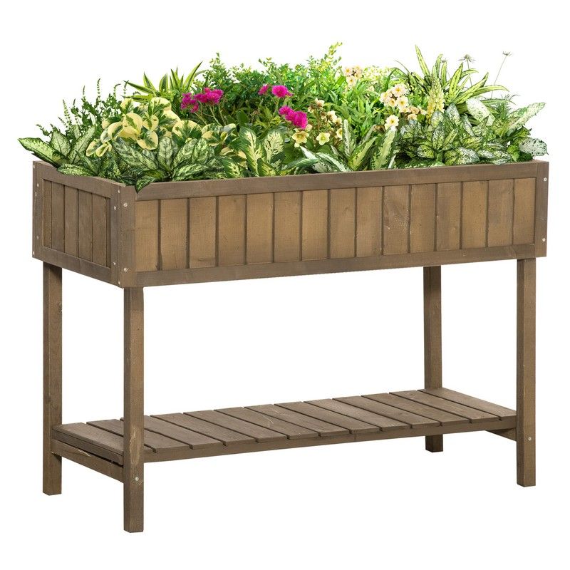 Outsunny Outsunny Wooden Herb Planter Raised Bed Container Garden Plant Stand Bed 8 Boxes 110L X 46W X 76H cm Brown