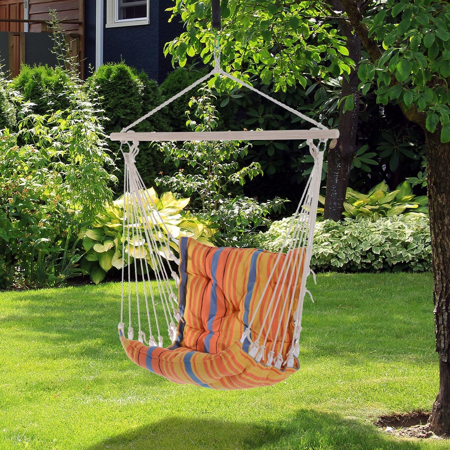 Outsunny Outdoor Hanging Rope Chair With Soft Padded Seat & Backrest