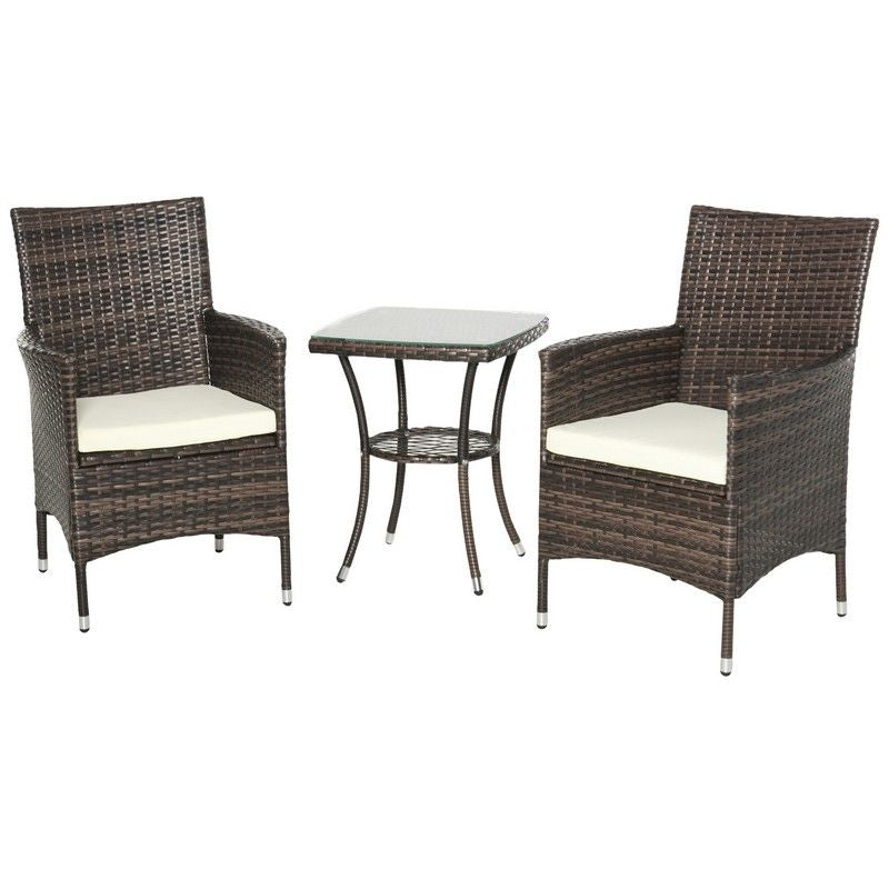 Outsunny Outsunny Three-Piece Rattan Chair Set With Cushions - Brown