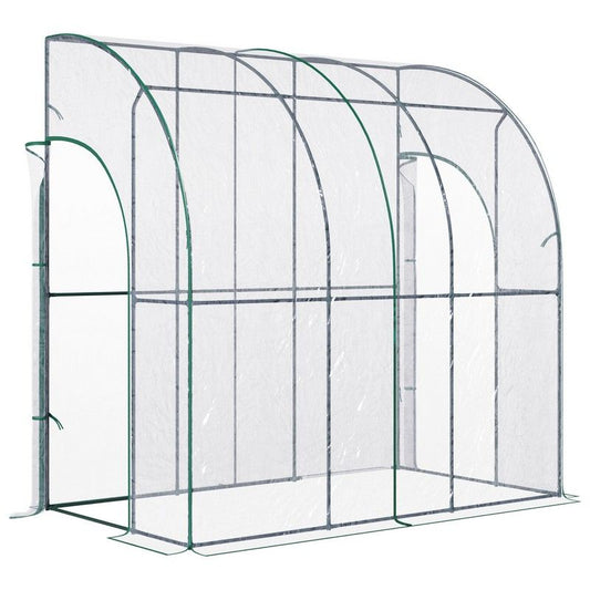 Outsunny Outsunny Outdoor Walk-In Lean To Wall Tunnel Greenhouse With Zippered Roll Up Door Pvc Cover Sloping Top