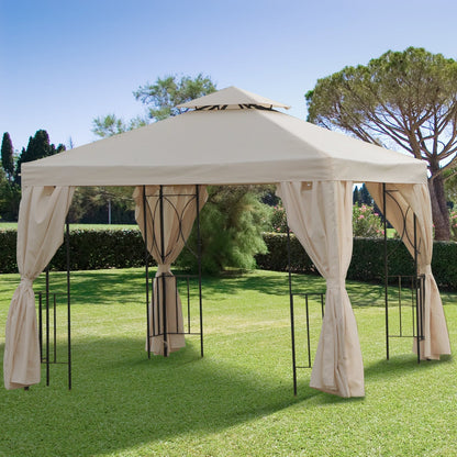 3 x 3 m Garden Metal Gazebo Marquee Patio Wedding Party Tent Canopy Shelter with Pavilion Sidewalls Beige