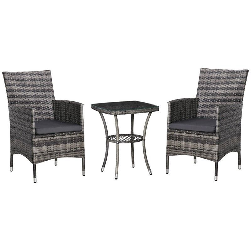 Outsunny Outsunny Three-Piece Rattan Chair Set With Cushions - Grey