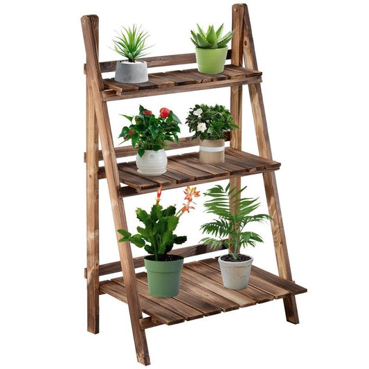 Outsunny Outsunny Wooden Folding Flower Pot Stand 3 Tier Garden Planter Display Ladder Gardener Storage Shelves Rack Herb Holder (60L X 37W X 93H (cm))