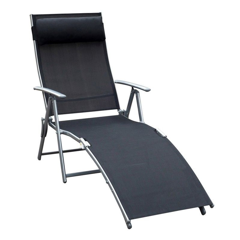 Outsunny Outsunny Sun Lounger Steel Frame Outdoor Folding Chaise Texteline Lounge Chair Recliner With Headrest & 7 Levels Adjustable Backrest