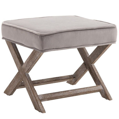 Homcom Homcom Vintage Footstool Padded Seat X Leg Chair Velvet Cover Shabby Chic Footrest Solid Rubber Wood 49.5 x 45 x 41 cm Grey