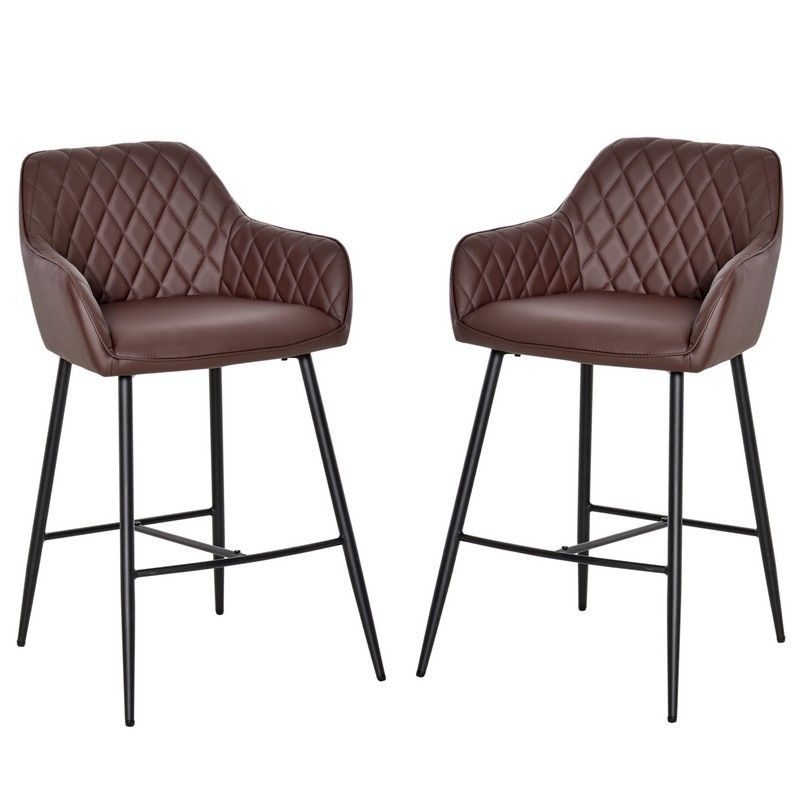 Homcom Homcom Set Of 2 Bar Stools Retro Pu Leather Bar Chairs W/ Footrest Metal Frame Comfort Support Stylish Dining Seating Home Brown