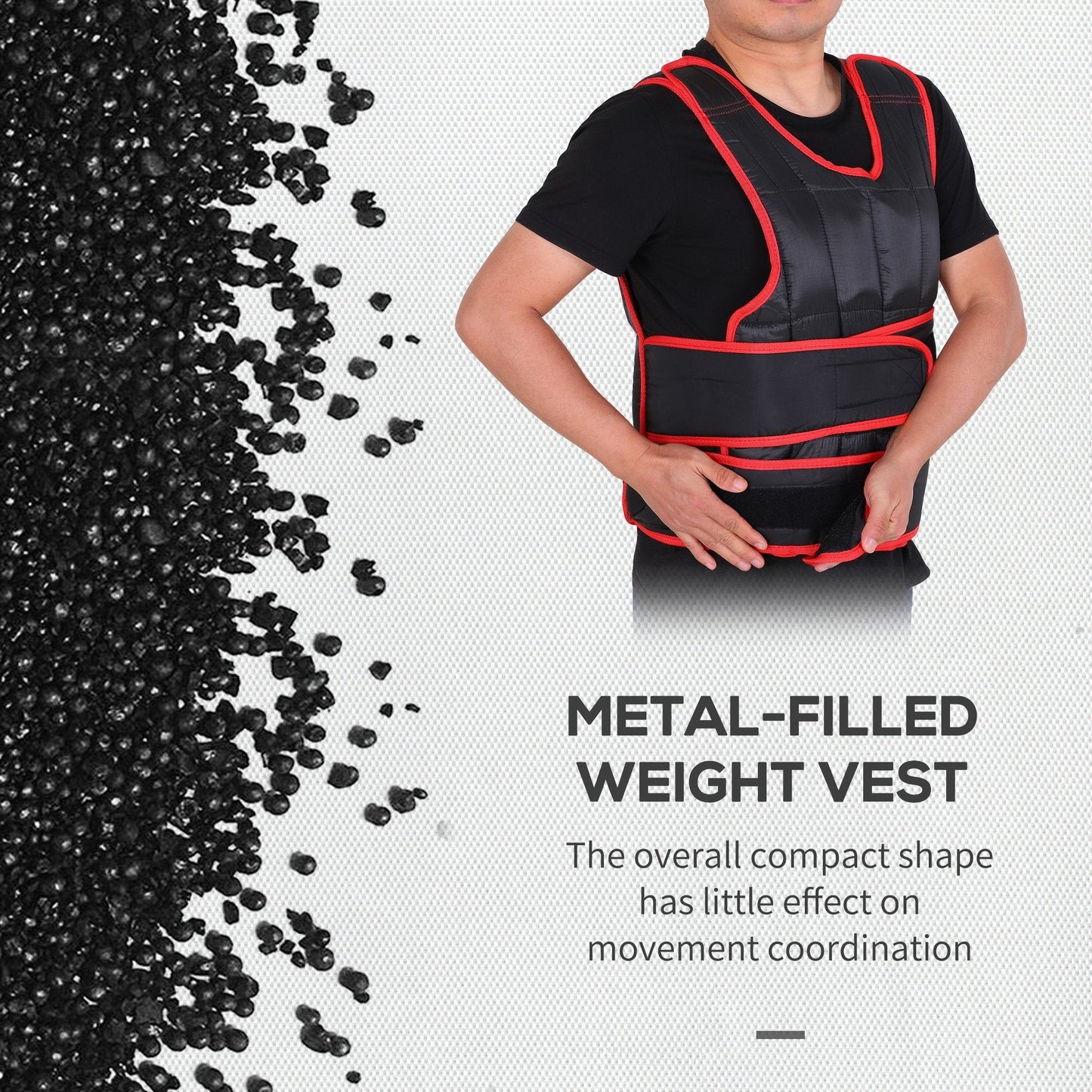 20kg Metal Sand Weight Adjustable Unisex Trainer Vest Weighted Vest Black/Red