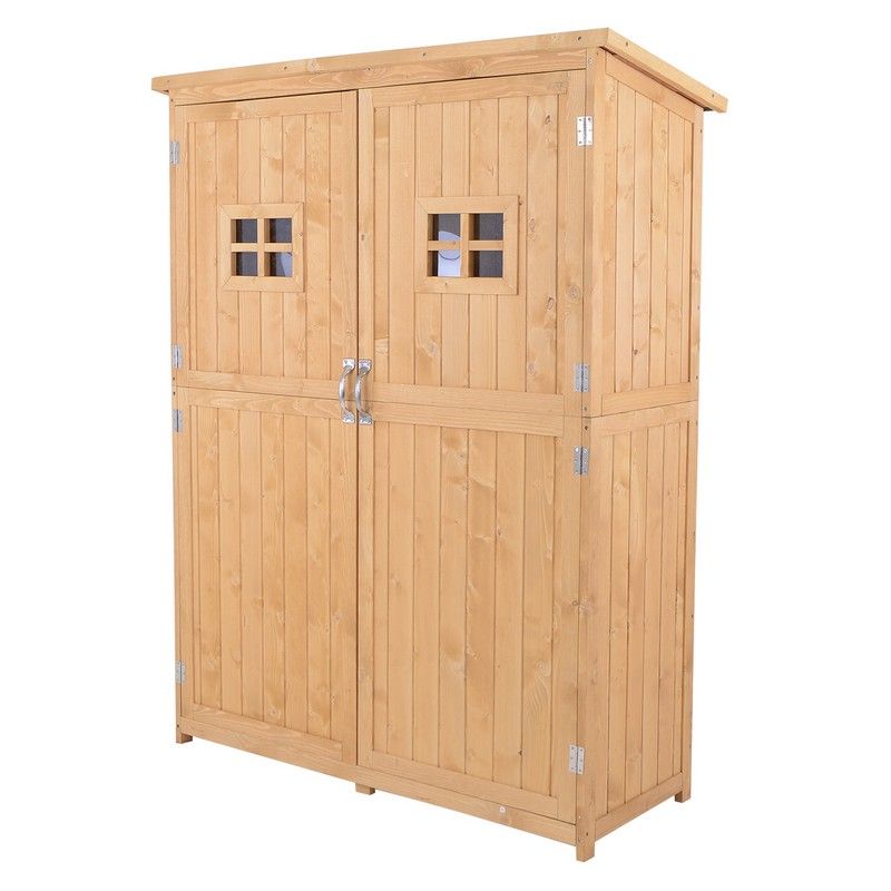 Steadfast Barn 164cm Double Door Pent Garden Store Two Window Fir Wood Natural by Steadfast