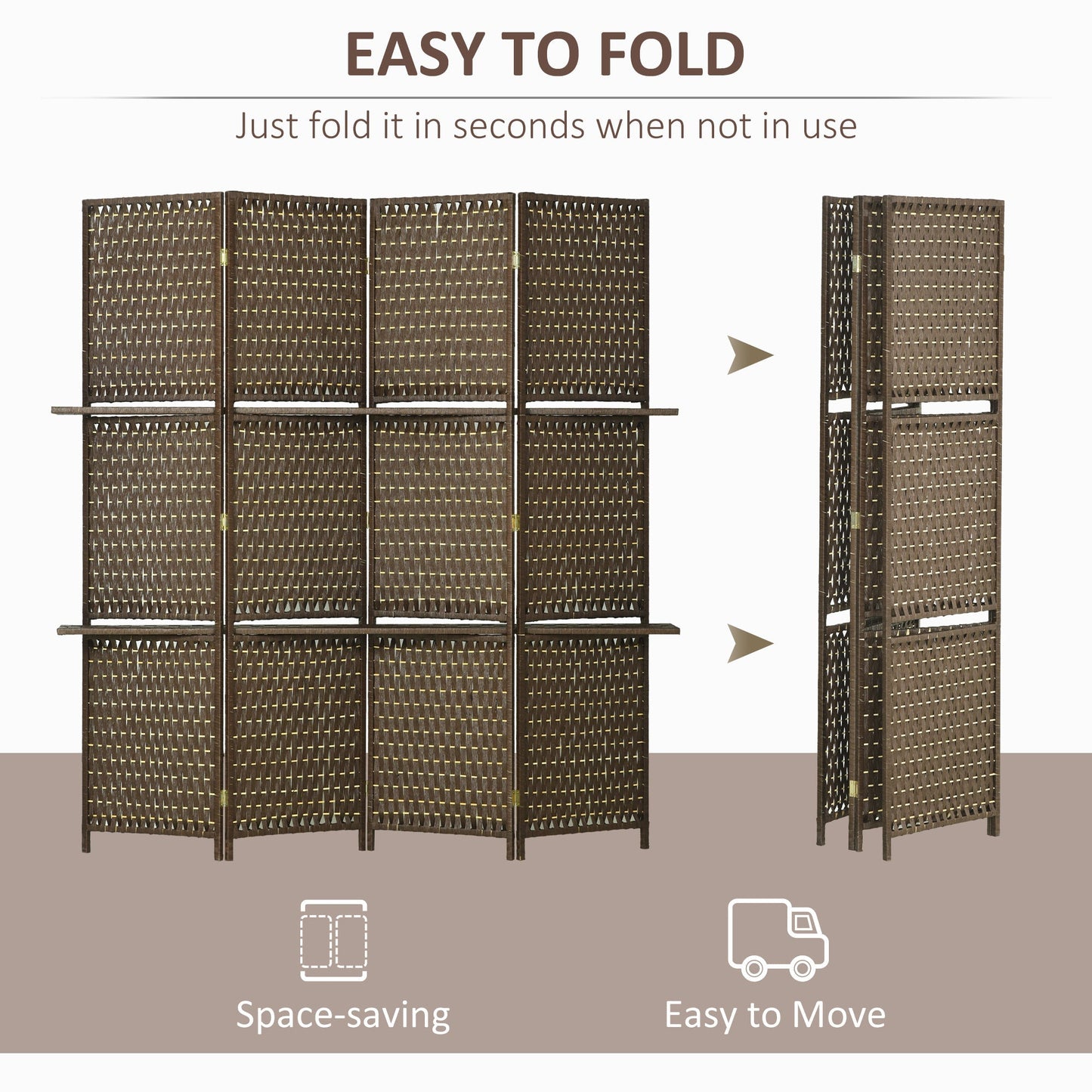 4-Panel Room Dividers with Shelves