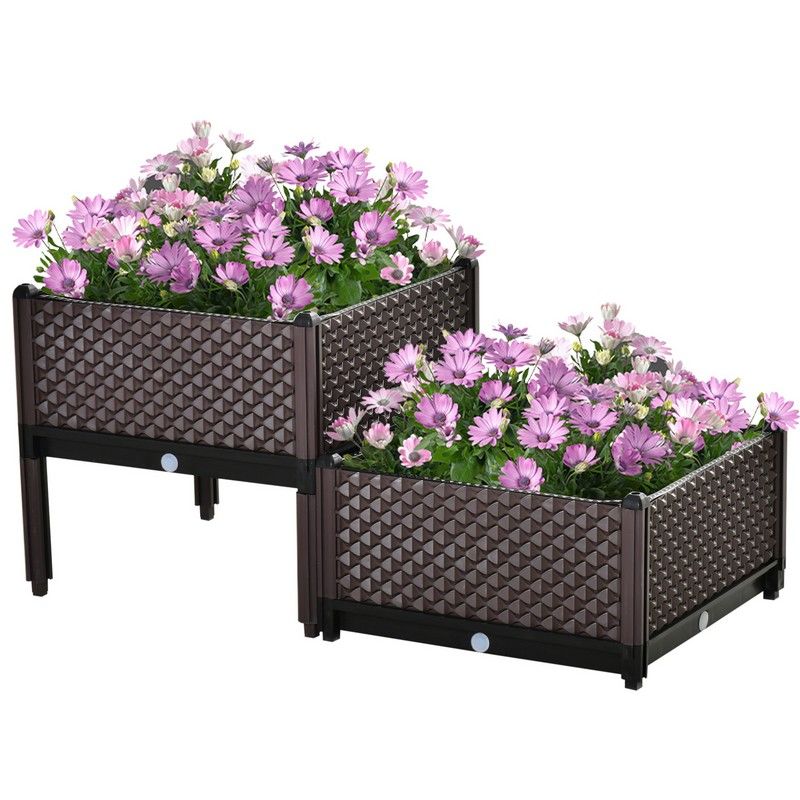 Outsunny Outsunny 2-Piece Raised Garden Bed Planter Box Flower Vegetables Planting Container