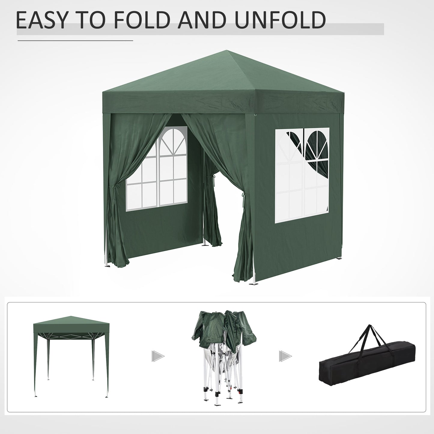 2m x 2m Garden Pop Up Gazebo Marquee Party Tent Wedding Awning Canopy New With free Carrying Case Green + Removable 2 Walls 2 Windows