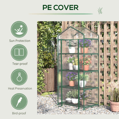 Outsunny 4 Tiers Mini Portable Greenhouse Plant Grow Shed Metal Frame Transparent Clear Cover 160H X 70L X 50W cm