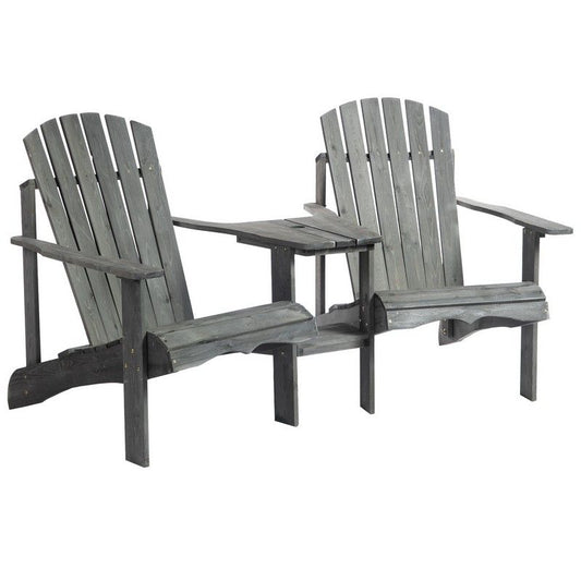 Outsunny Outsunny Wooden Outdoor Double Adirondack Chairs Loveseat W/ Center Table And Umbrella Hole