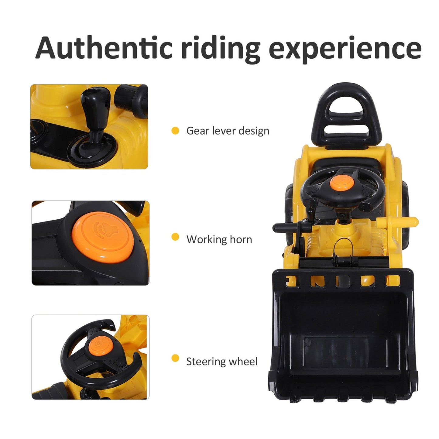 NO POWER 3 in 1 Ride On Toy Bulldozer Toddler Digger Excavator Scooter Storage Cart Toilet Pretend Play Construction Truck